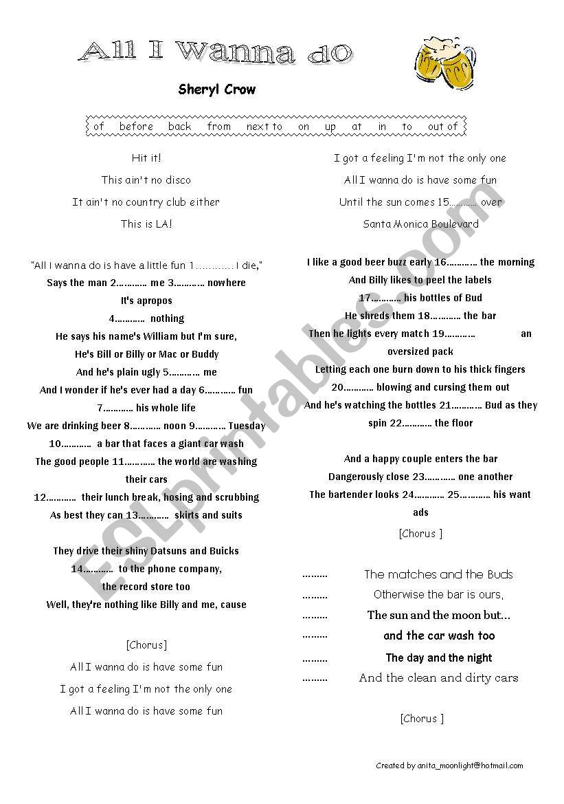 Sheryl Crow All I Wanna Do worksheet