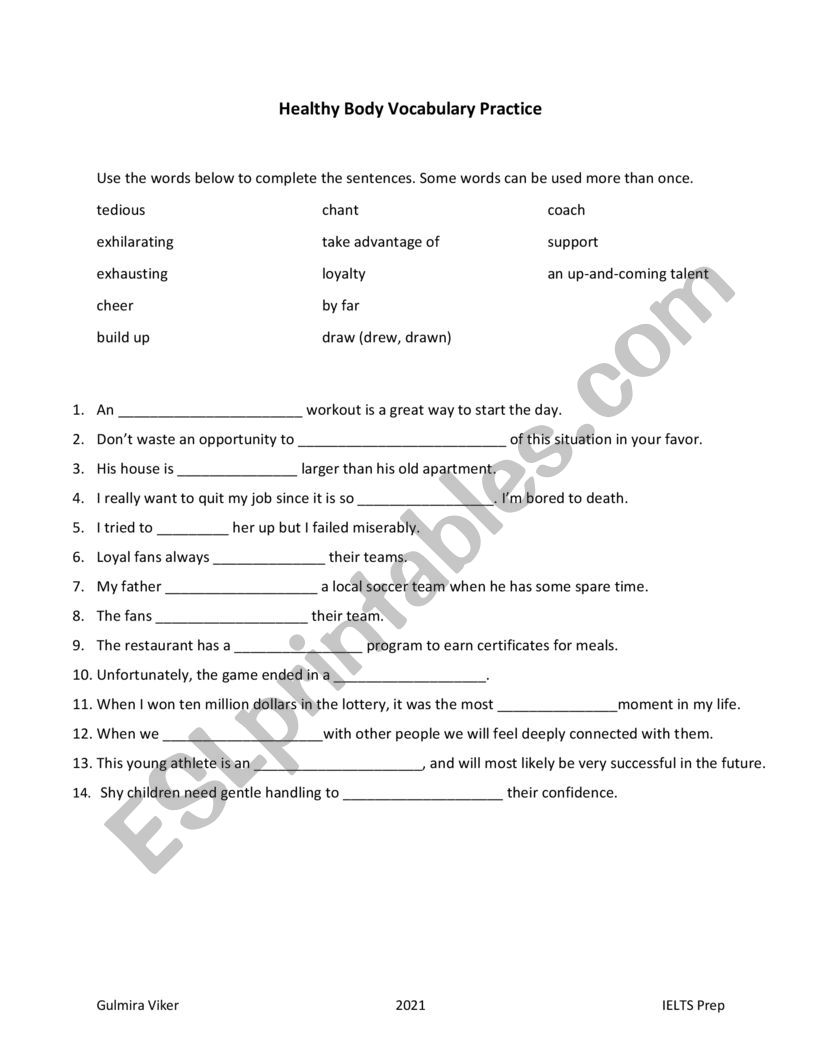 Healthy Body worksheet