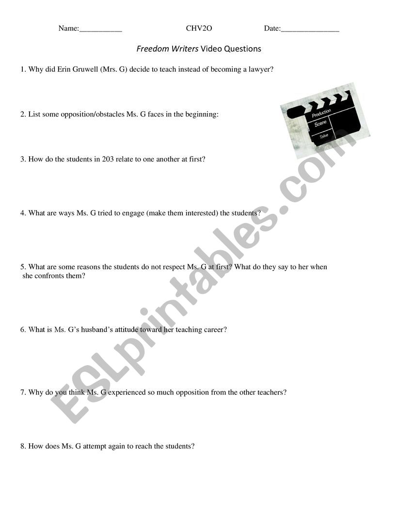 Freedom Writers Movie Comprehension Questions