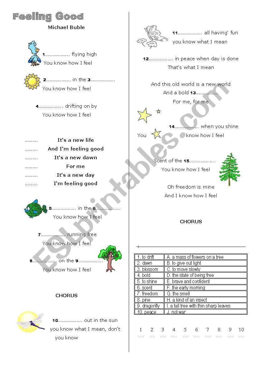 Michael Buble Feeling Good worksheet