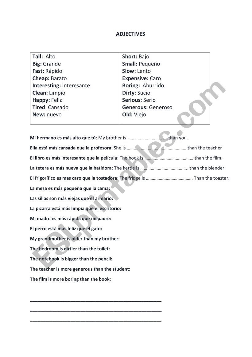 Comparative worksheet