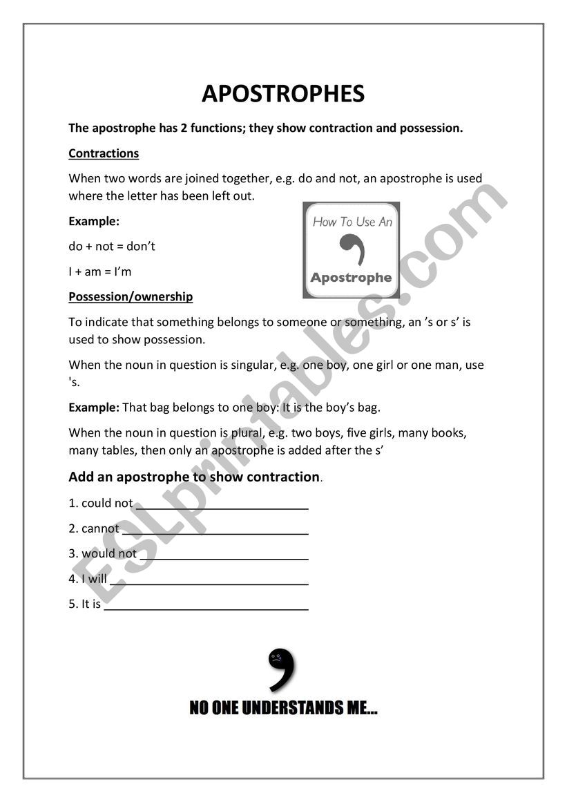 Apostrophe worksheet