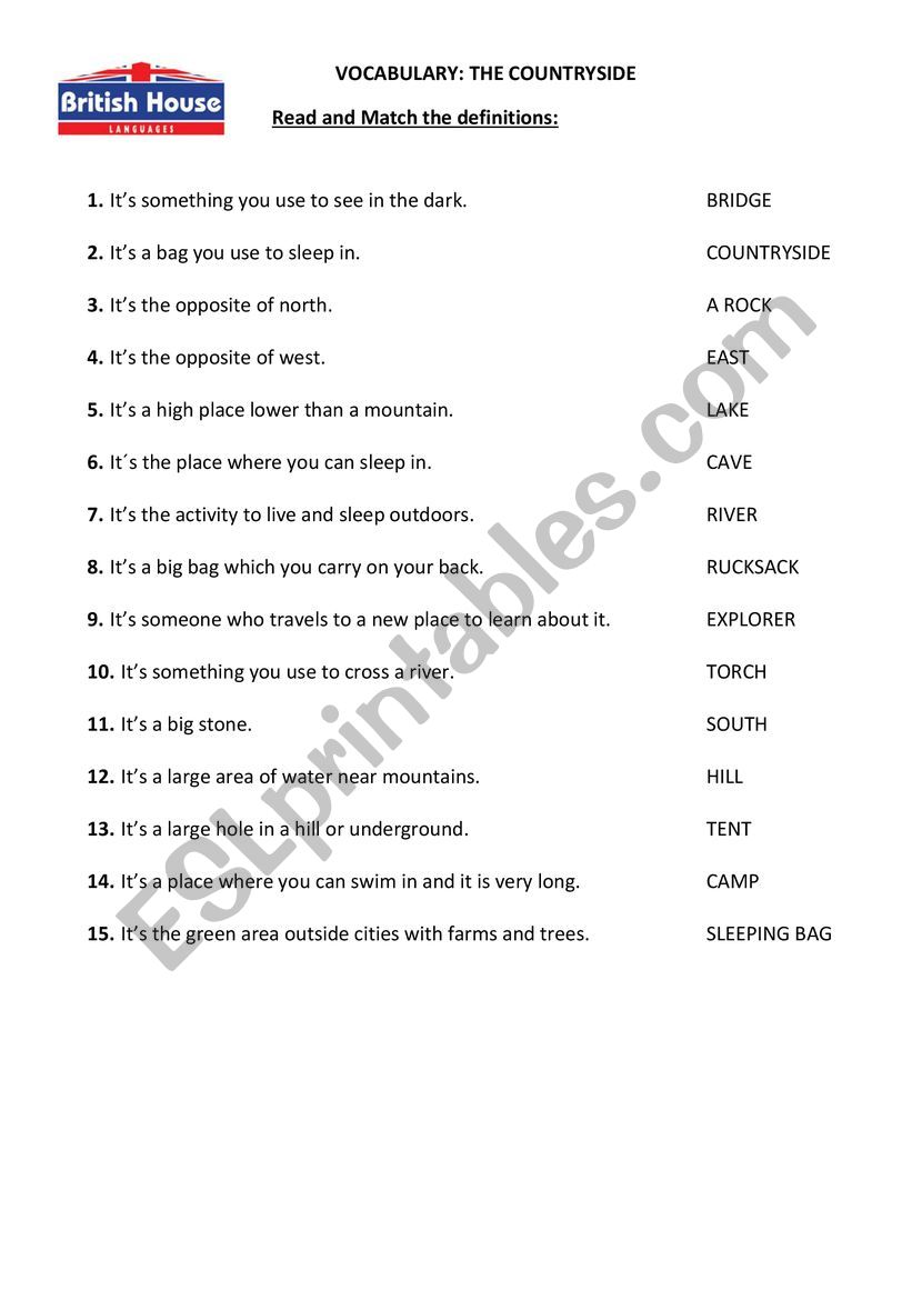 THE COUNTRYSIDE worksheet