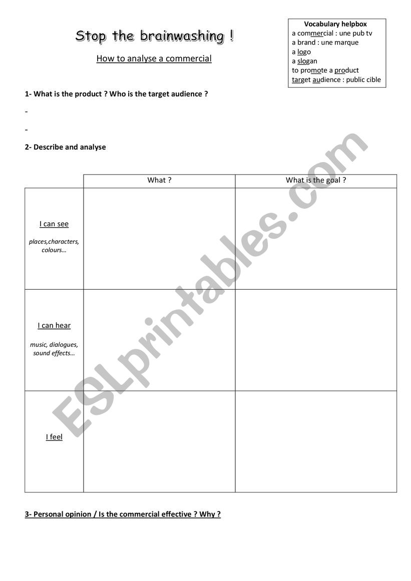 Analyse a commercial worksheet