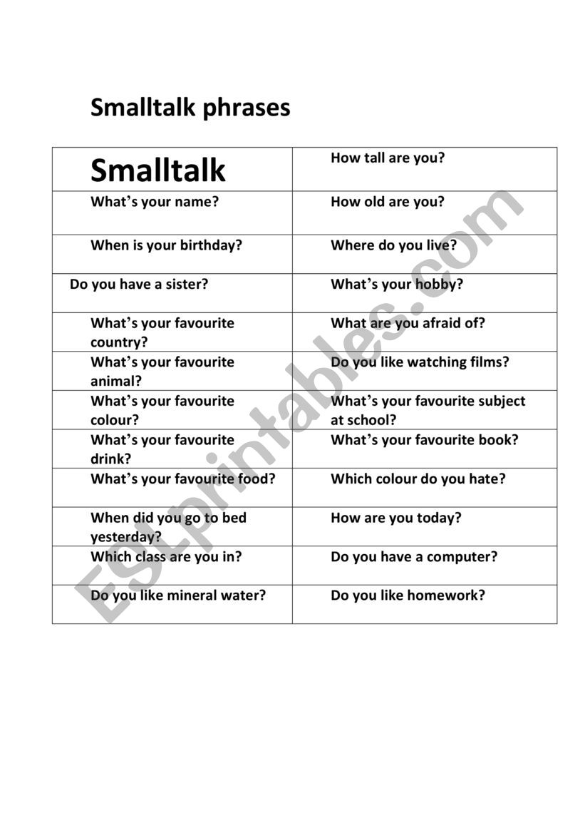 small talk fan worksheet