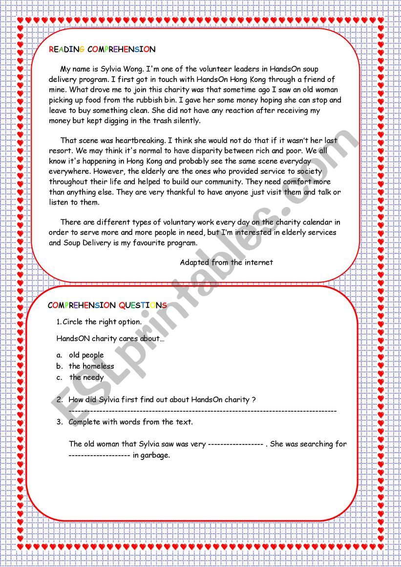 VOLUNTEERING worksheet