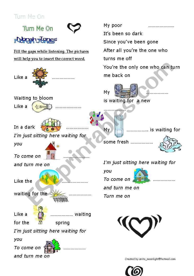 Norah Jones Â´Turn me onÂ´ worksheet