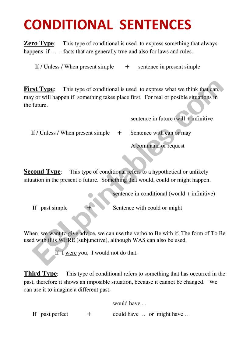 explaining conditionals  worksheet