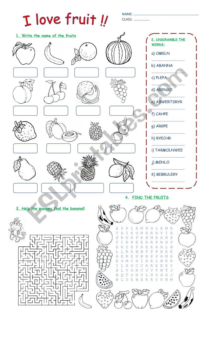 FRUIT worksheet