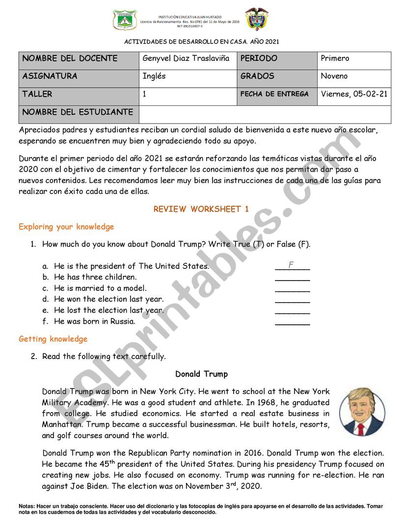 Workshop for nine grade worksheet