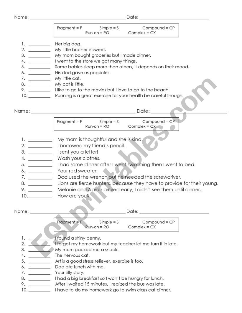 Types of Sentences  worksheet