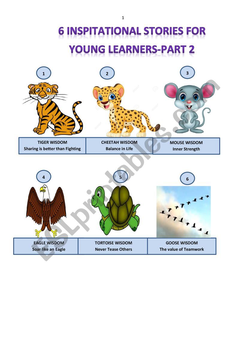 SIX ANIMAL STORIES FOR KIDS-PART 2 - ESL worksheet by heinchina