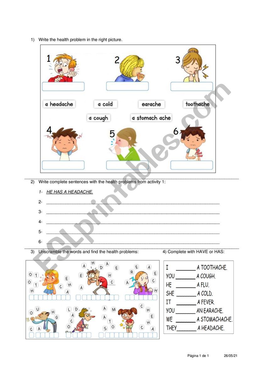 HEALTH PROBLEMS  worksheet