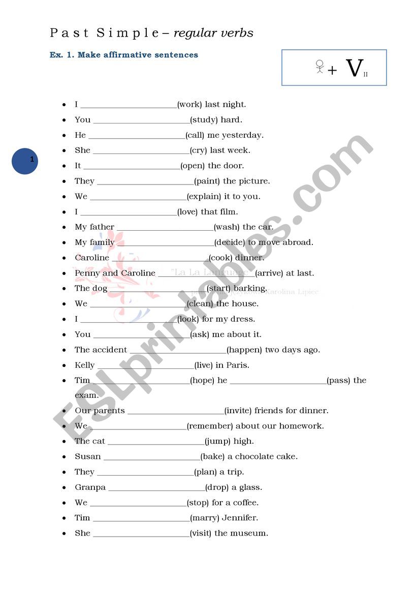 Past simple regular verbs worksheet