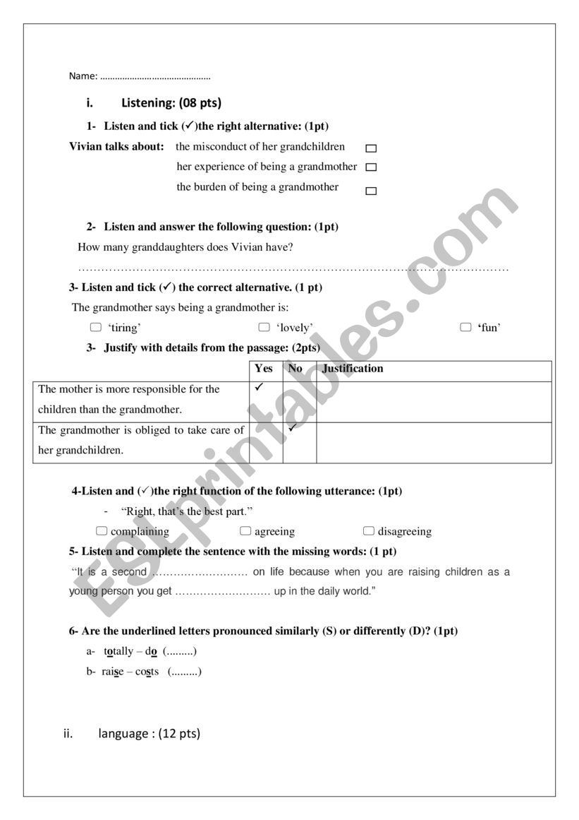 Mid-term Test -3rd grade worksheet