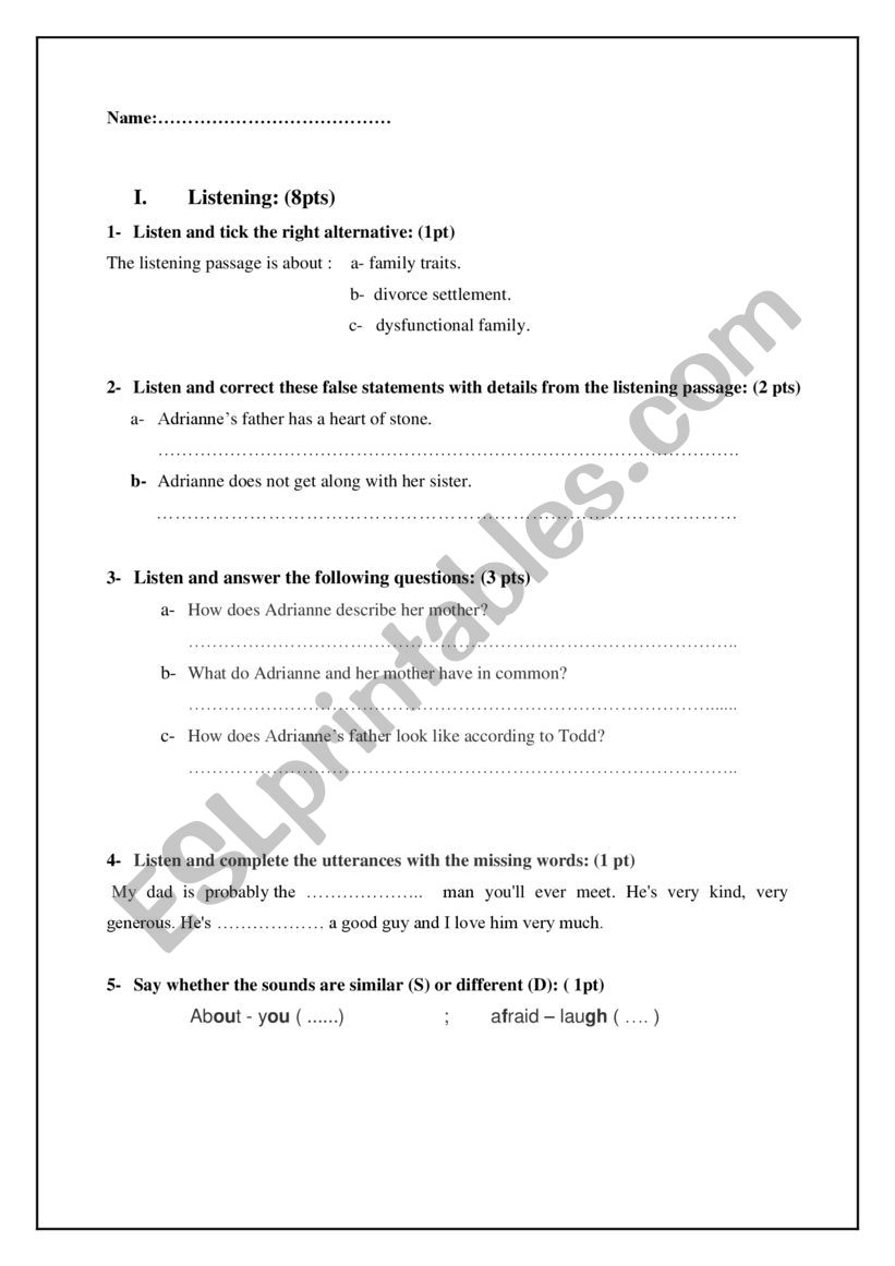 Mid-term test -3rd form worksheet