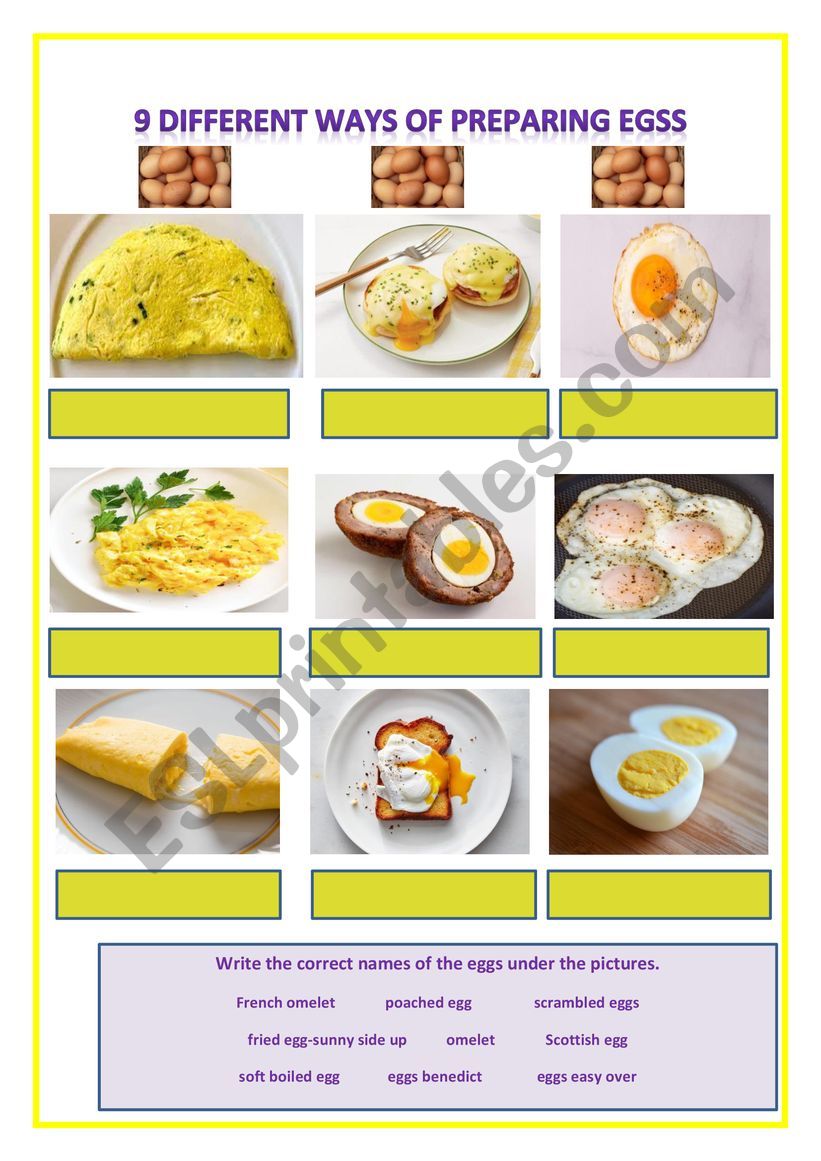 9 WAYS OF PREPARING EGGS worksheet