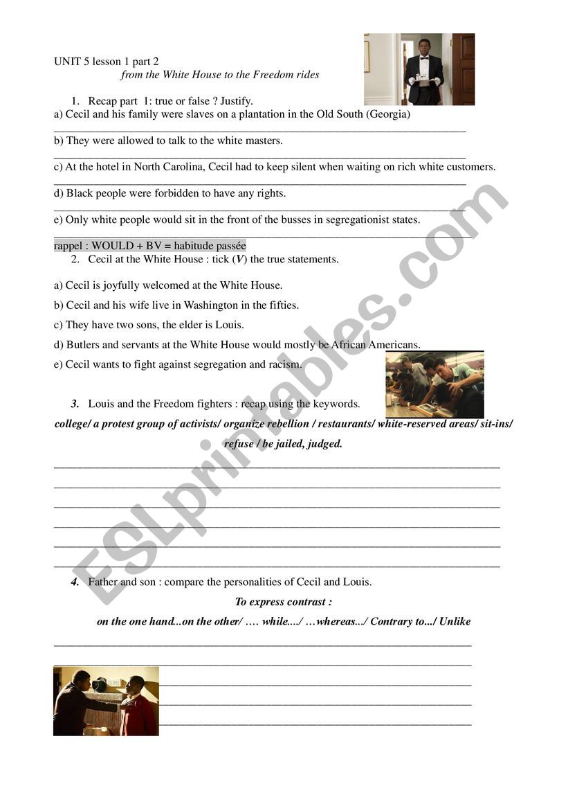 Freedom fighters The Butler  worksheet