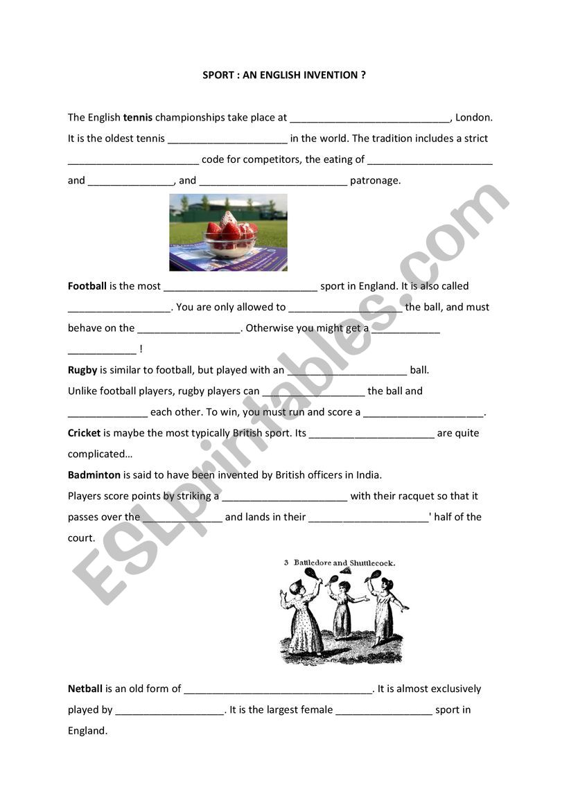 English and American Sports worksheet