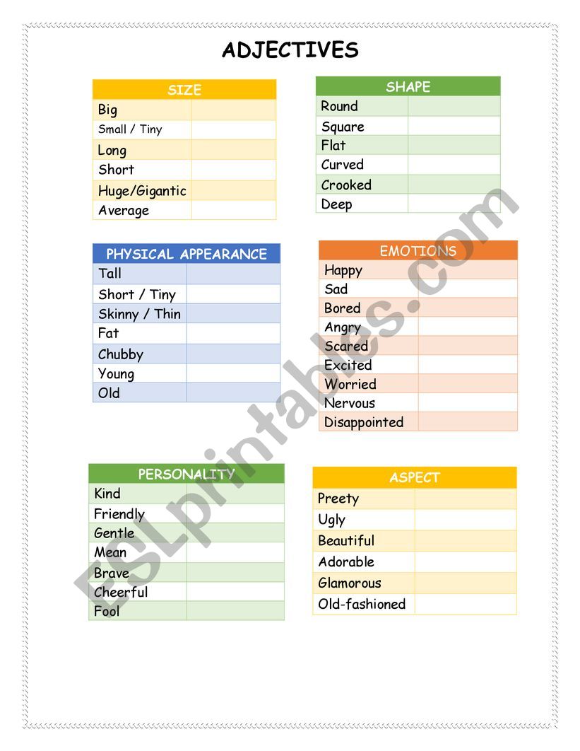 Adjectives worksheet