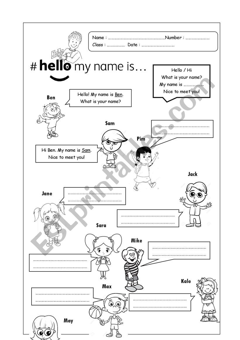 Hello my name is Jhon. worksheet Hello my name is Jhon. worksheet