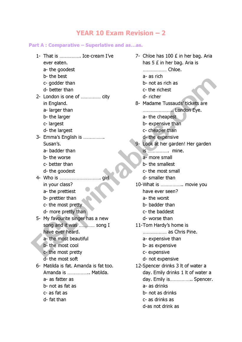 Revision worksheet