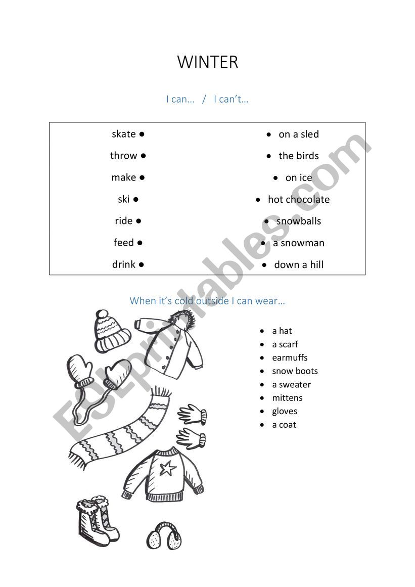Winter words worksheet