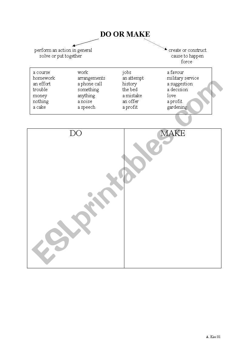 Do or Make worksheet