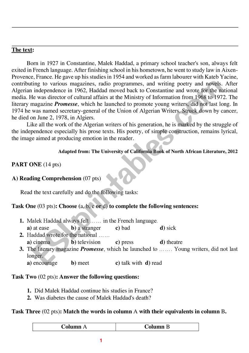 revision for bem worksheet