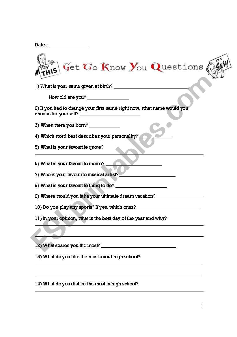 Ice breaker worksheet