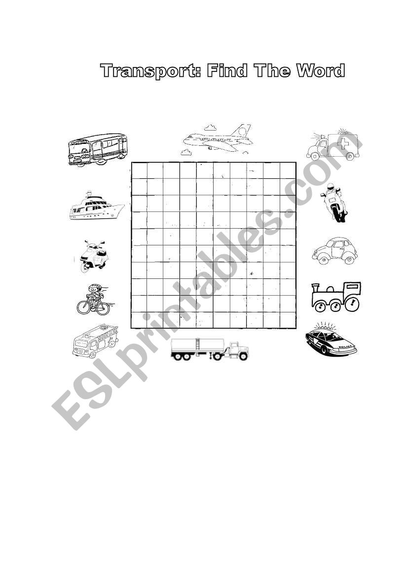 Transport Make a Wordsearch worksheet