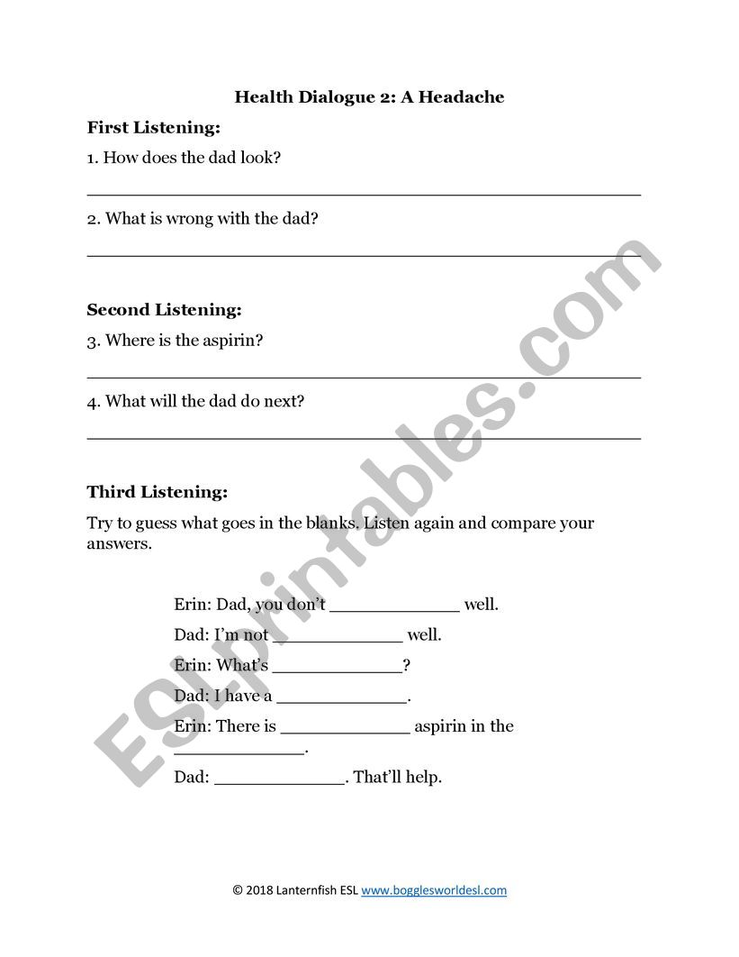 Health dialogue worksheet