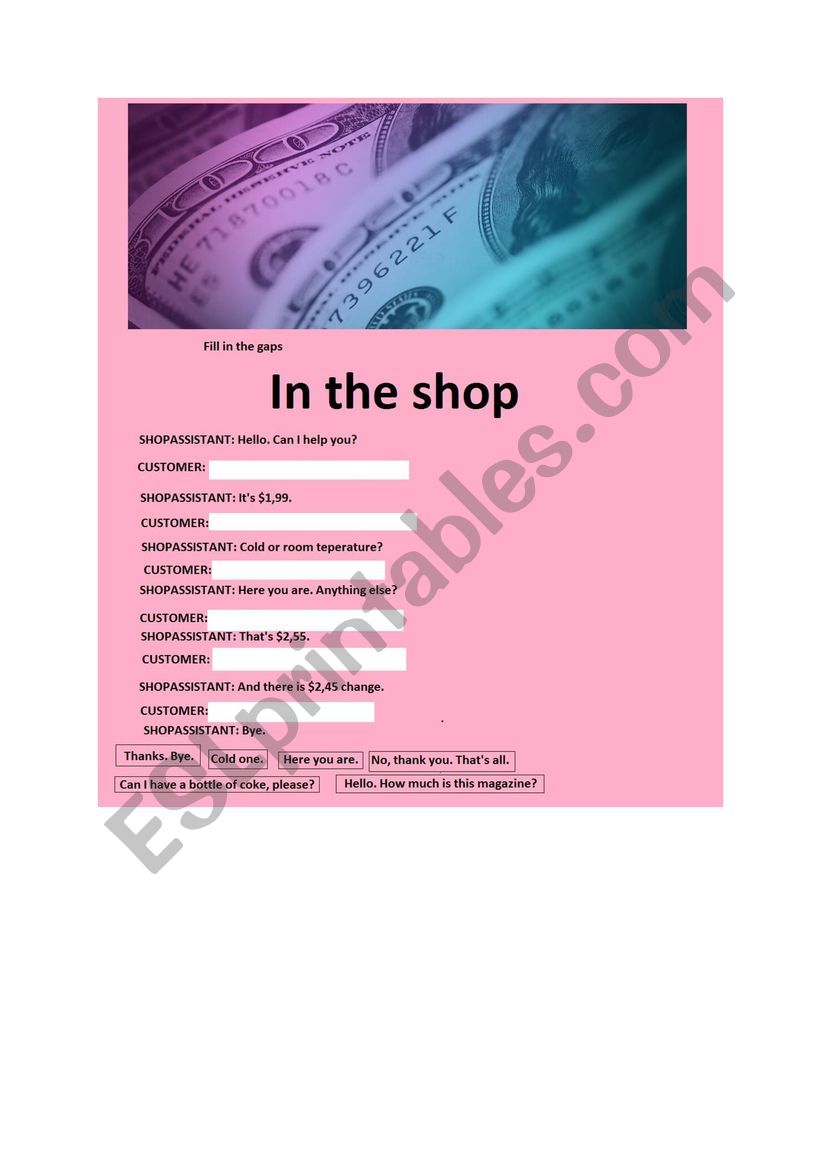 In the shop worksheet