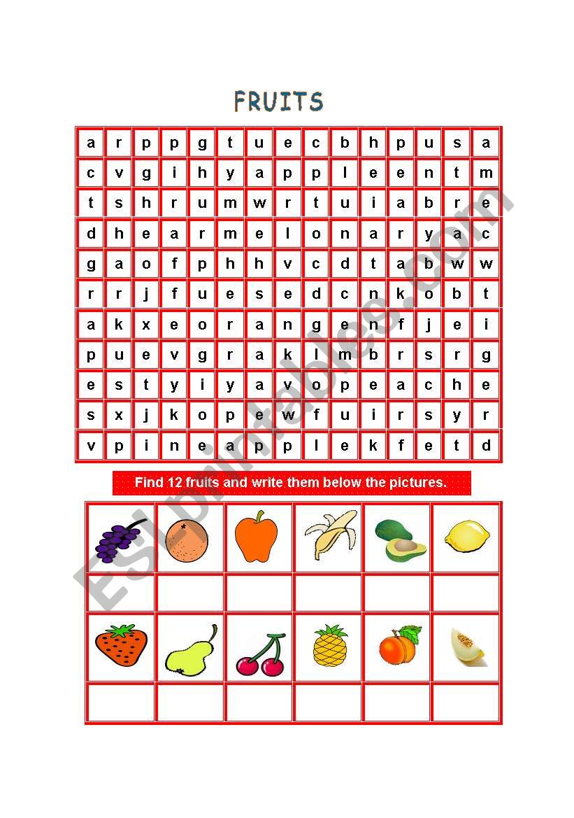 FRUITS WORDSEARCH worksheet