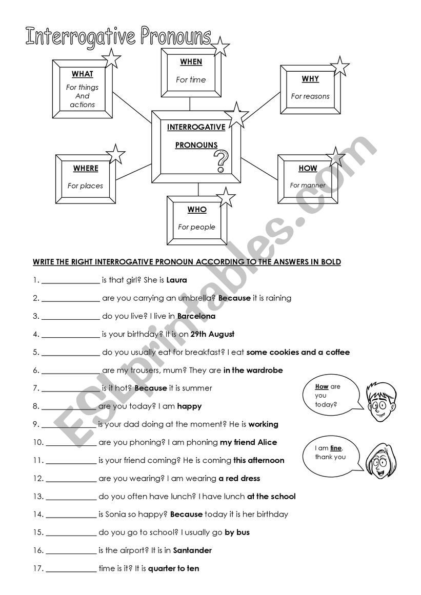 Interrogative Pronouns!! worksheet