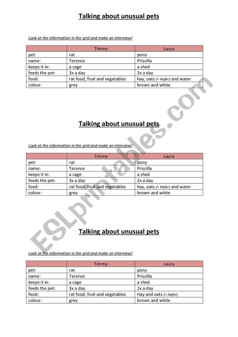 Interview about pets worksheet