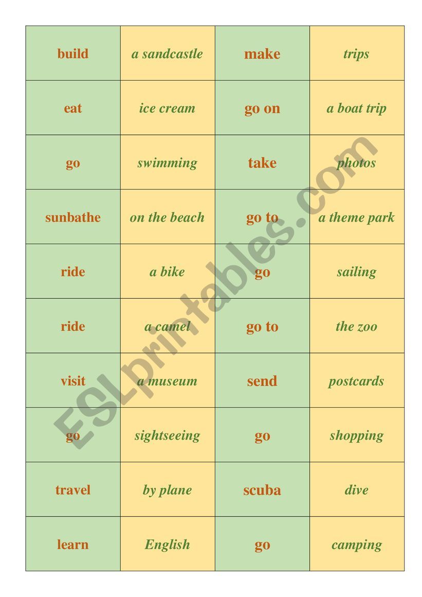 holiday activities (collocations)