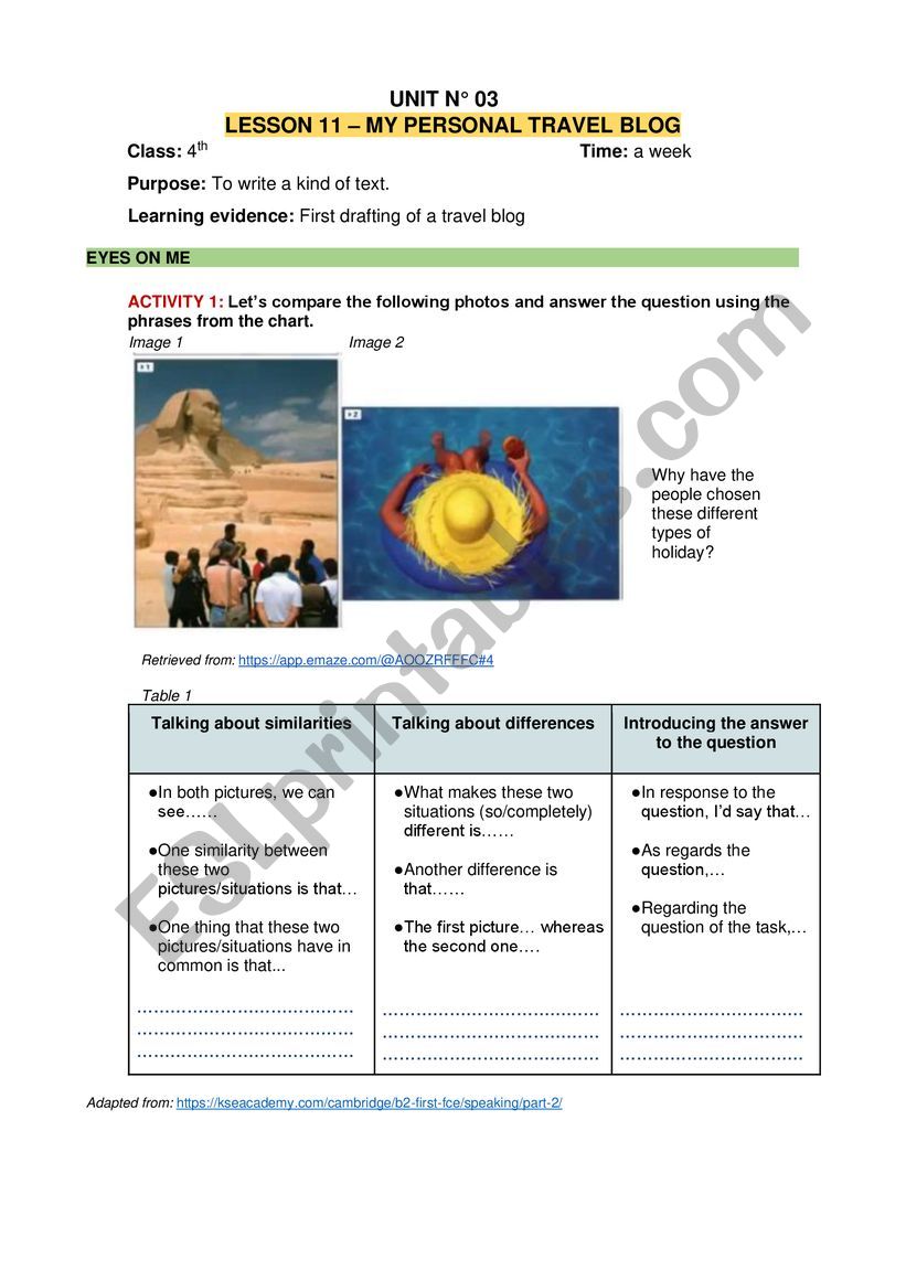 FCE SPEAKING PART 2 worksheet