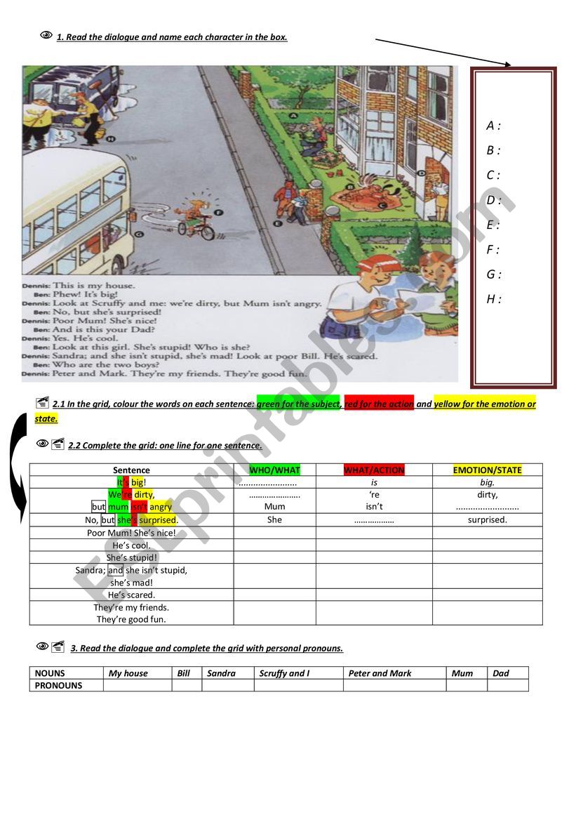 Meet Dennis�s friends worksheet