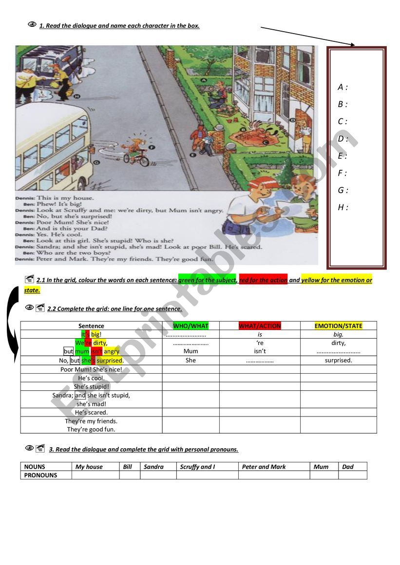 Meet DennisÃ¯Â¿Â½s friends worksheet