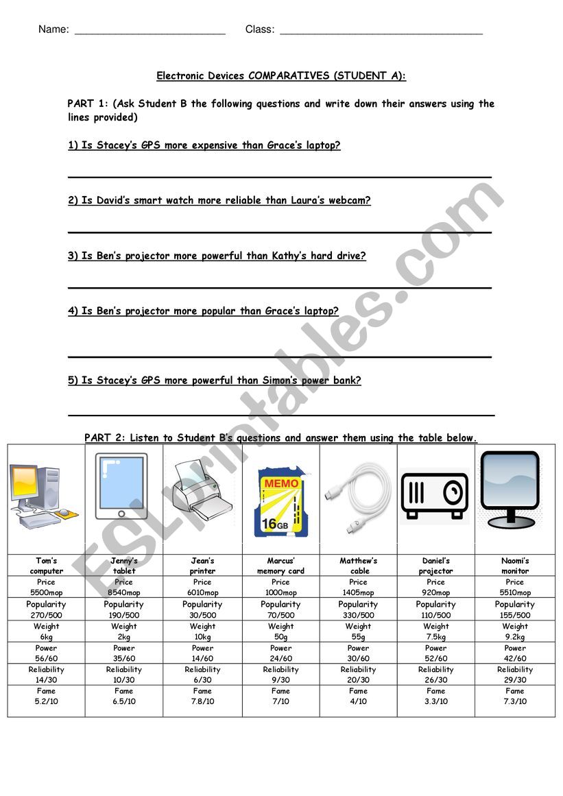 Superlatives and computer hardware information gap exercise