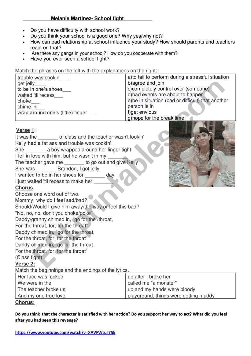 Melanie Martinez- Class fight worksheet