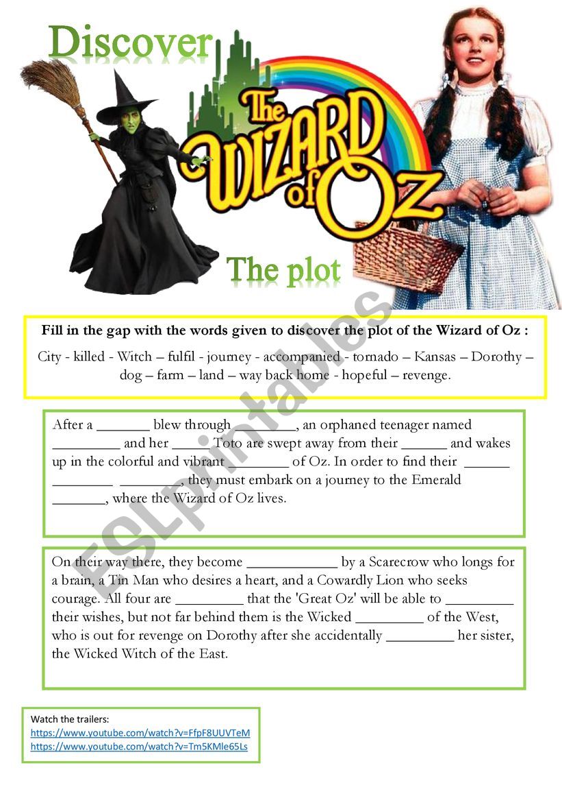 Discover the plot of the WIZARD OF OZ (Gap filling) + Song OVER THE RAINBOW + KEYS