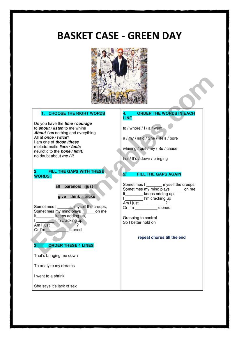 Basket Case - Green Day worksheet