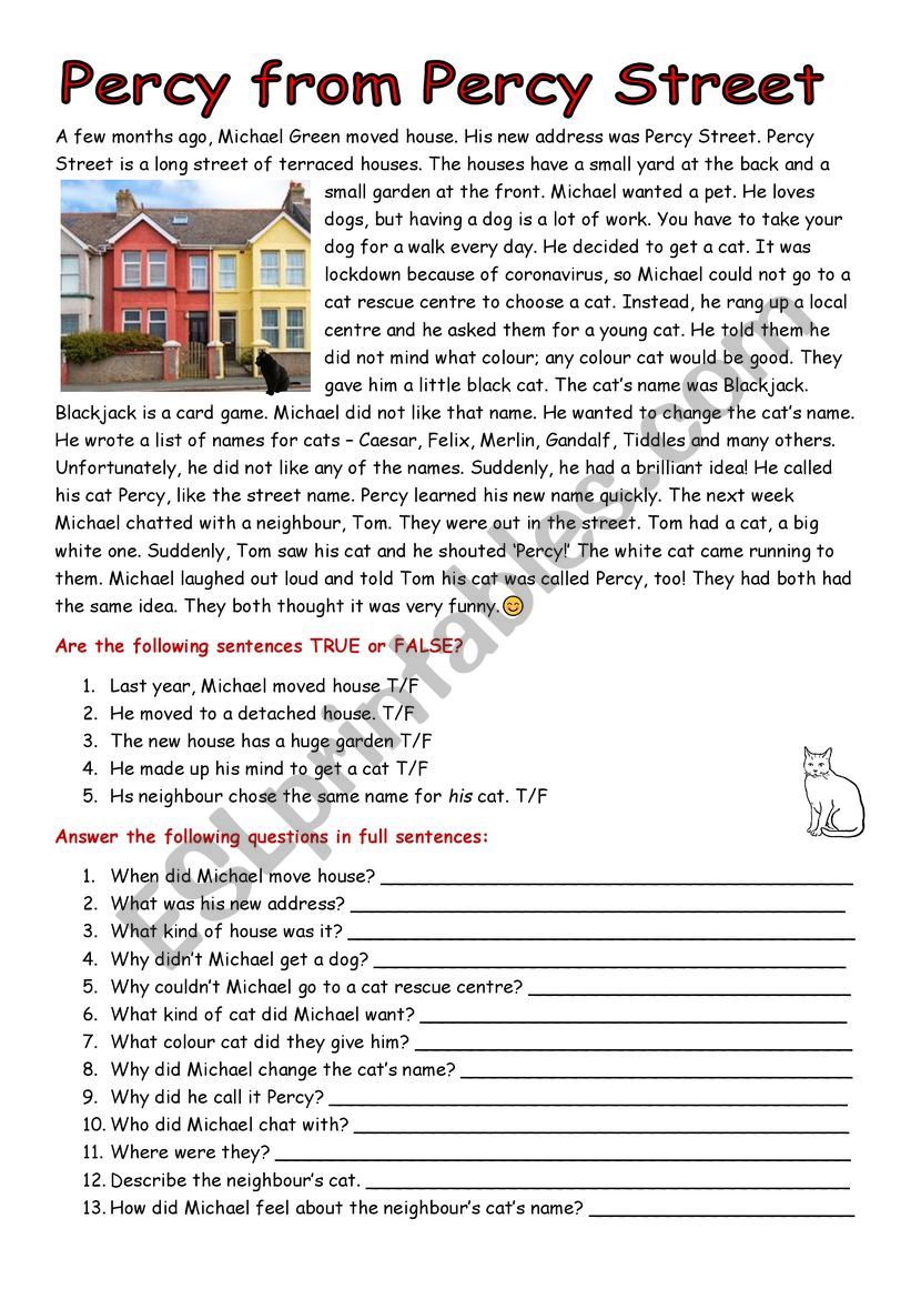 RC: Percy from Percy Street worksheet