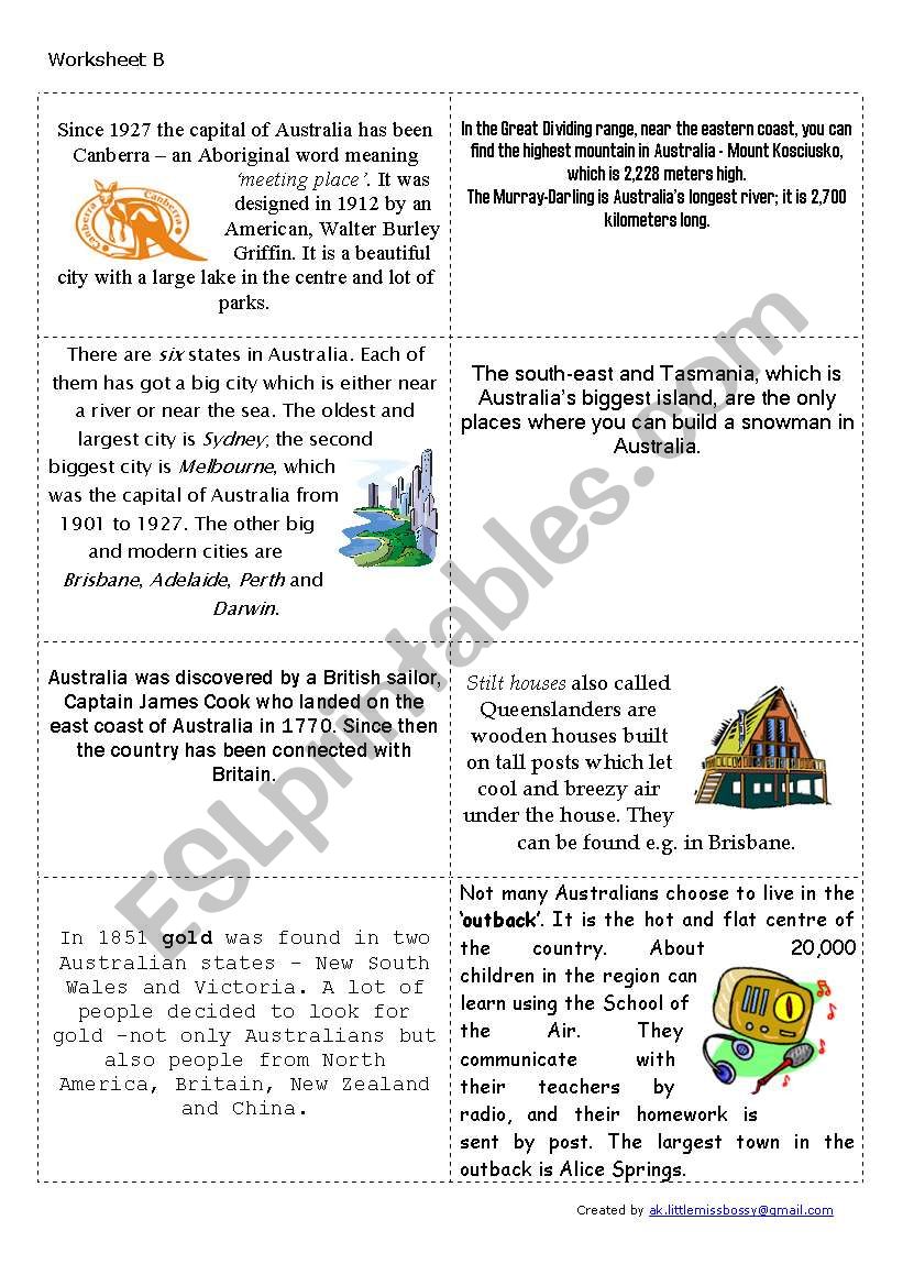 Down Under - Australia Quiz - Worksheet B1