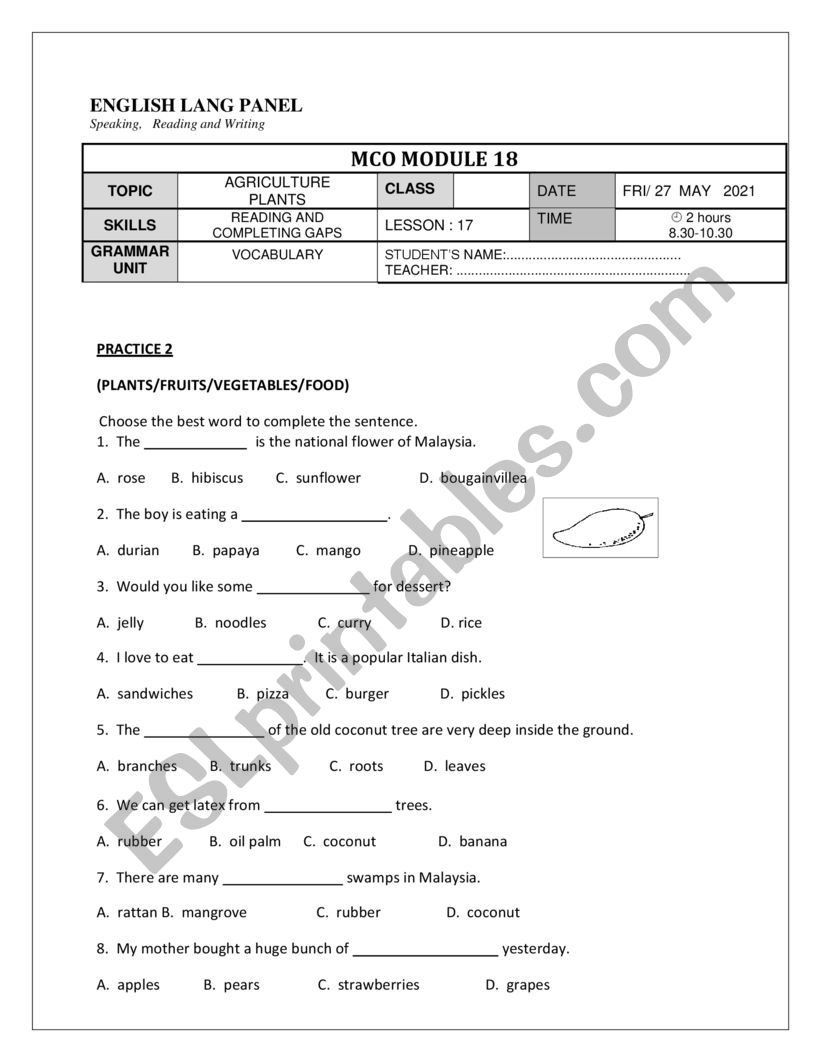 PLANTS worksheet