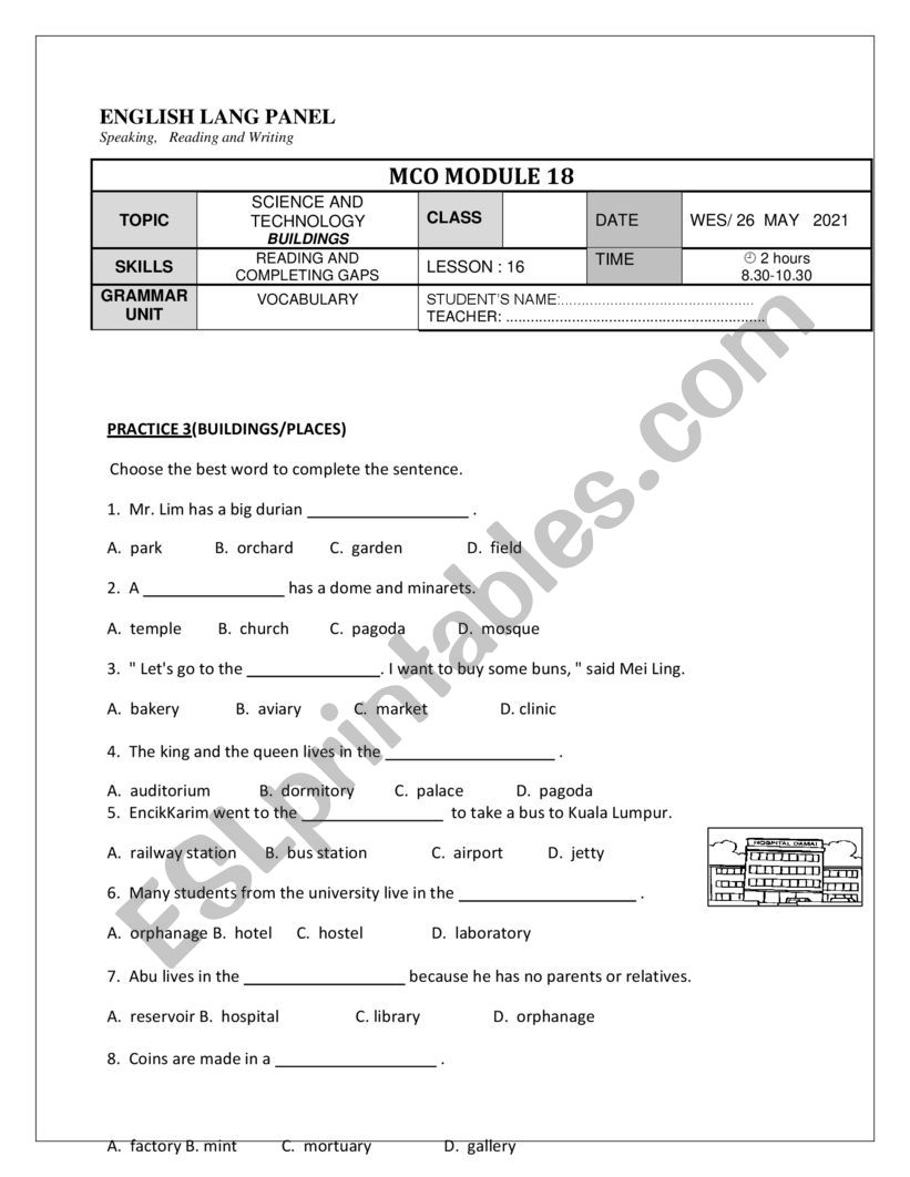 REVISION N BUILDINGS worksheet