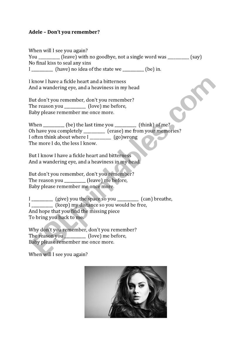 Adele - Don�t you remember? PAST SIMPLE VERBS