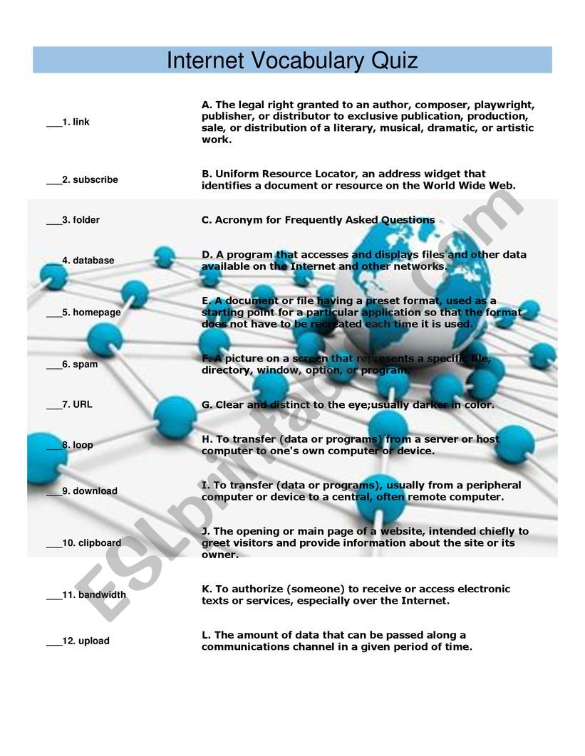 Internet quiz worksheet